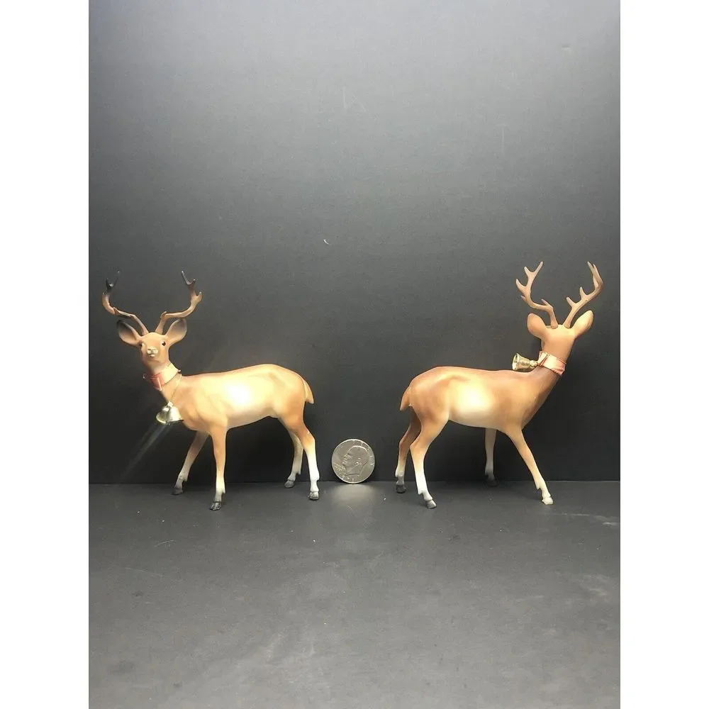 2‎ Vintage Hard Plastic Blow Mold Deer, Doe, Standing, Walking Reindeer, 6